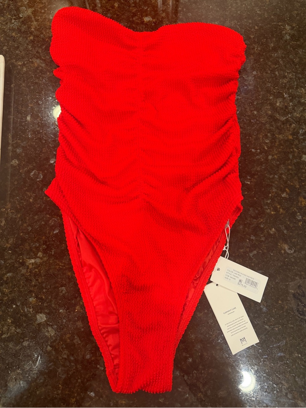 MILLY Textured Ruched One Piece - Picture 3 of 4